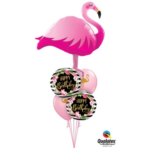 Héliumos luficsokor szülinapra, flamingo, flamingó, hibiscus, Happy Birthday - INGYENES KISZÁLLÍTÁSSAL