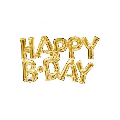 Happy B-day felirat, fólia betűk, csak levegővel tölthető, arany, 76x48cm, 07-3375901