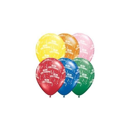 Szülinapi latex lufi 11" 28cm 6db Boldog születésnapot!, standard színek, 48008strp