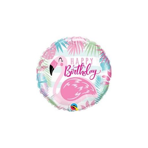 Szülinapi fólia lufi 18" 45cm Happy Birthday, flamingo, flamingó, 57274, héliummal töltve