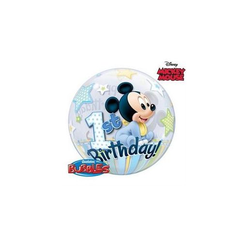 Mintás Bubbles számos, szám lufi 22" 56cm Mickey Mouse 1 Birthday Héliummal töltve, 12864